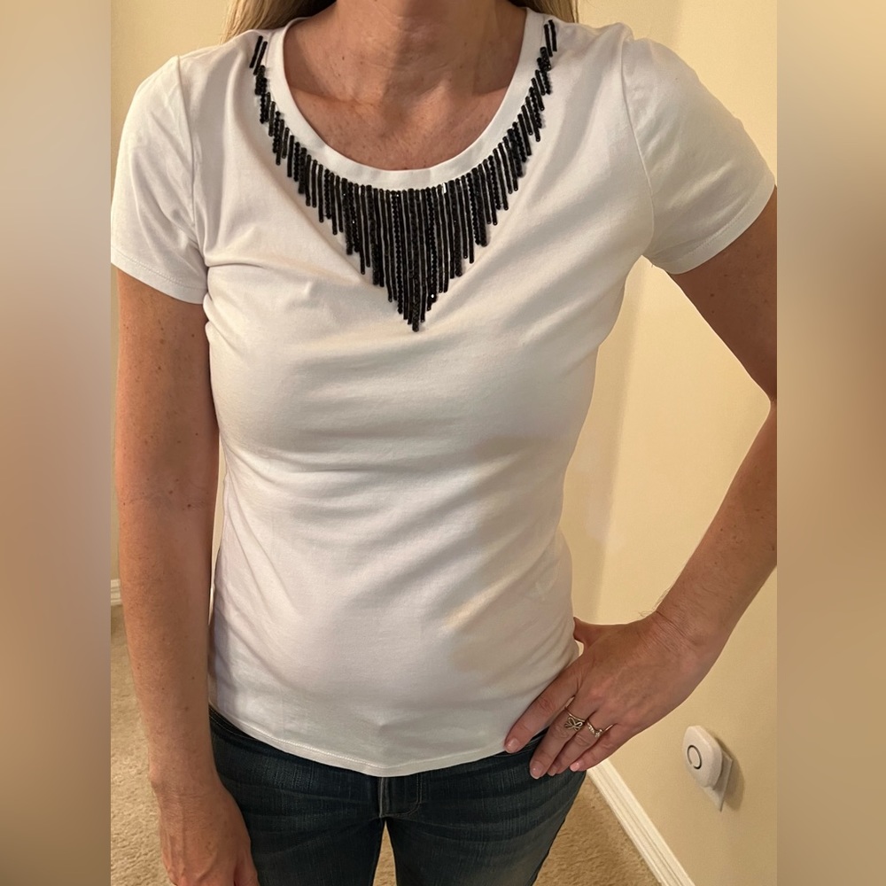 WHBM NWOT Top with Black Sequin Size XS
